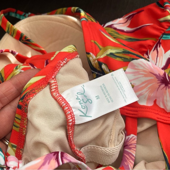 Bright Orange (almost red) Tropical Swimsuit from Target size Medium - Picture 2 of 3